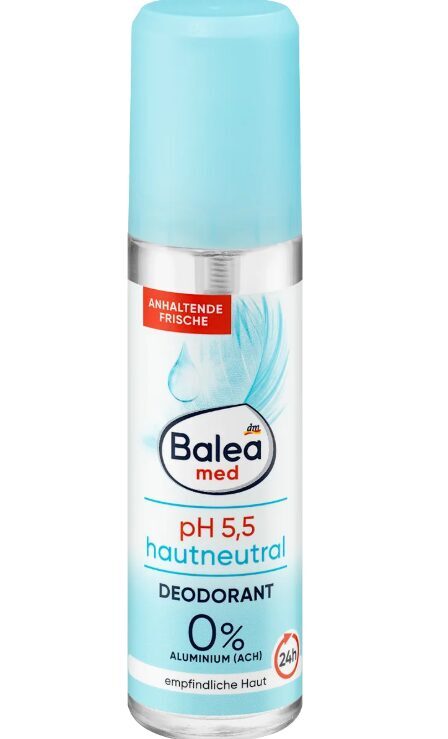 Balea MED dezodorants pH 5,5 stikla pudelē, neitrāls, 75 ml, vegāns